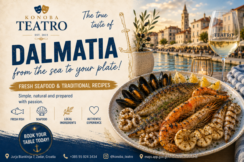 The true taste of Dalmatia – fresh seafood, traditional recipes and Adriatic flavours served in the heart of Zadar